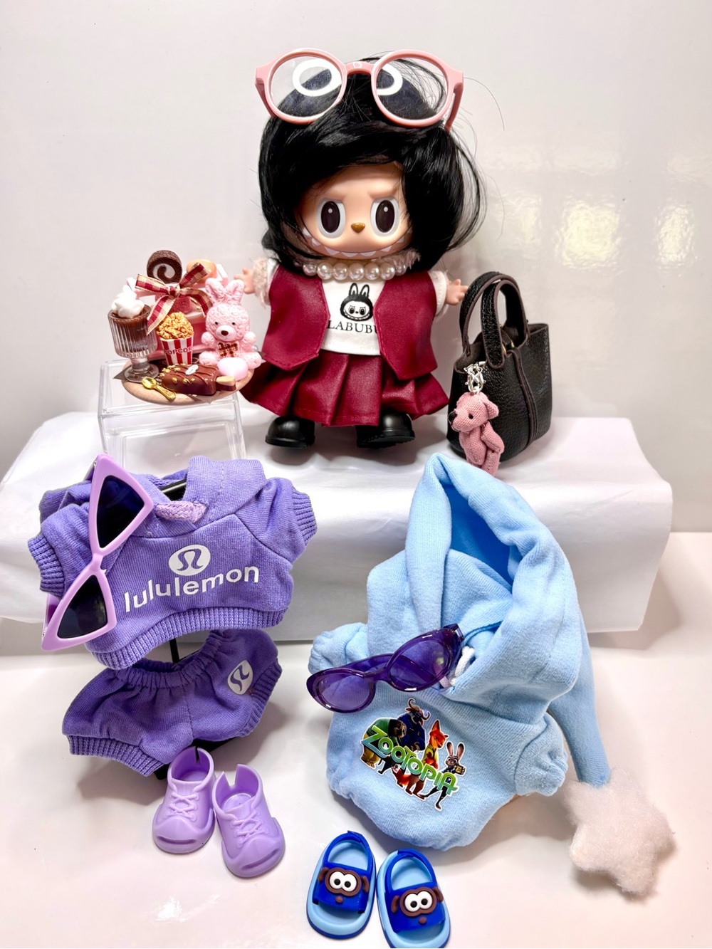 Great Labubu Full Fit Deal! 3 full sets + wig+ handmade  desert tray + bag charm